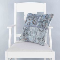 Light blue handwoven PATCHWORK throw pillow - 45x45 - Blue Pillows, Wool Pillows