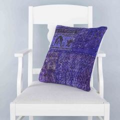 blue Hand Woven PATCHWORK throw pillow - 45x45 - Purple Pillows, Wool Pillows