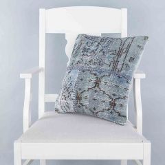 Ice Blue handwoven PATCHWORK throw pillow - 45x45 - Blue Pillows, Wool Pillows