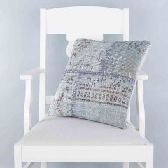 Ice Blue handwoven PATCHWORK throw pillow - 45x45 - Blue Pillows, Wool Pillows