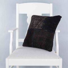 Black Hand Woven PATCHWORK throw pillow - 45x45 - Black Pillows, Wool Pillows