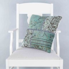 Ice Blue handwoven PATCHWORK throw pillow - 45x45 - Green Pillows, Wool Pillows