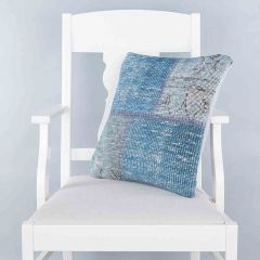 Ice Blue handwoven PATCHWORK throw pillow - 45x45 - Blue Pillows, Wool Pillows