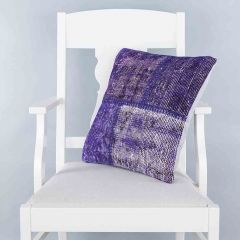 blue Hand Woven PATCHWORK throw pillow - 45x45 - Purple Pillows, Wool Pillows