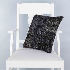 Black Hand Woven PATCHWORK throw pillow - 45x45 - Black Pillows, Wool Pillows