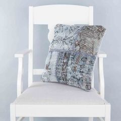 Ice Blue handwoven PATCHWORK throw pillow - 45x45 - Blue Pillows, Wool Pillows