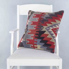 Rug Patterned Hand Woven Cushion  - 50x50 - Colorful Pillows, Wool Pillows