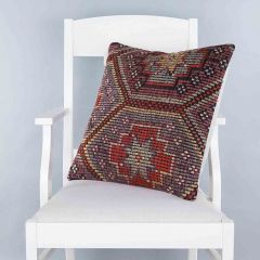 Modern Classical Rug Patterned Hand Woven Cushion   - 50x50 - Colorful Pillows, Wool Pillows