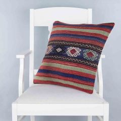 Modern Classical Rug Patterned Hand Woven Cushion   - 50x50 - Colorful Pillows, Wool Pillows