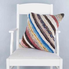 Modern Classical Rug Patterned Hand Woven Cushion   - 50x50 - Colorful Pillows, Wool Pillows