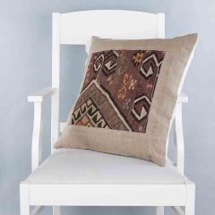 Modern Classical Rug Patterned Hand Woven Cushion   - 50x50 - Colorful Pillows, Wool Pillows