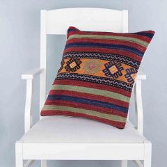 Modern Classical Rug Patterned Hand Woven Cushion   - 50x50 - Colorful Pillows, Wool Pillows