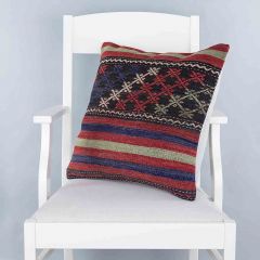 Modern Classical Rug Patterned Hand Woven Cushion   - 50x50 - Colorful Pillows, Wool Pillows