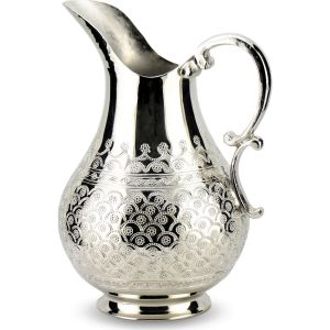 Antep Thick Flower Embroidered Copper Jug - 22x14 - Silver Pitchers