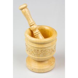 Patterned Wooden Mortar and Pestle Set - 10x10 - Bamboo Mortar & Pestle Set 