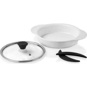 3 Piece Granite Plus White Shallow Frying Pan Set with Removable Silicone Handles