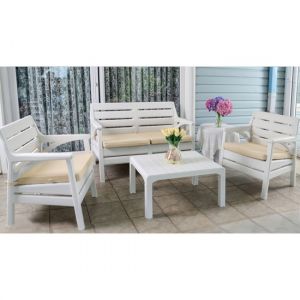 4-Person Patio Seating Group with Cushions White