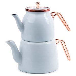 Jewelery Enamel Copper Lux Large Teapot Set - 15x15 - White Teapots