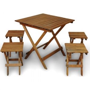 Outdoor Wooden 4-Person Foldable Picnic Table Set