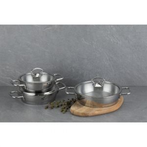 6 Piece Silver Shallow Frying Pan Cookware Set
