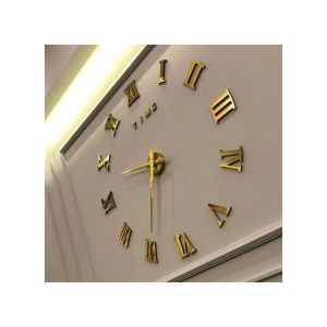 Decorative 3D Wall Clock Gold Roman Numerals Gold