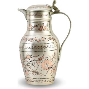 Rose Flower Embroidered Silver covered Copper Jug - 17x13 - Silver Pitchers, Copper|Metal Pitchers