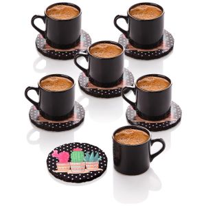 Queen's Kitchen 6 Person Turkish Coffee Set with Cactus Coaster - 6x8 - Black coffee cups