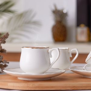 6 Person Coffee Cup Set - 6x8 - White coffee cups, Porcelan coffee cups