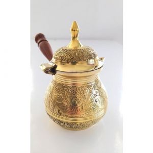 3 Person Yellow Color Brass Coffee Pot Promise Engagement Decorative Gift Handled Coffee Pot 250ML - 9x5 - Yellow KETTLES, Copper|Metal KETTLES
