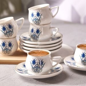 6 Person Coffee Cup Set - 6x8 - Blue coffee cups, Porcelan coffee cups
