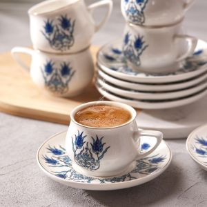 6 Person Coffee Cup Set - 6x8 - Blue coffee cups, Porcelan coffee cups