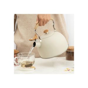 Stainless Steel Wooden Handle Teapot - 18x13 - White Teapots