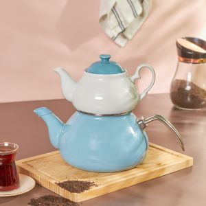 Celine Midi Enamel Baby Blue Teapot Set - 16x16 - White Teapots