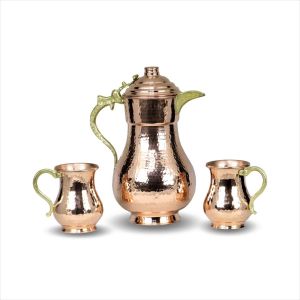 Forged Red Copper Jug and Cups Set - 22x14 - Copper Drinkware & Glassware Sets