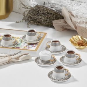 Globe 6 Person Coffee Cup Set - 6x8 - White coffee cups, Porcelan coffee cups