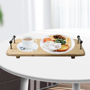Wooden Serving Tray With Handles Set For Coffee, Food and Snack L - 42x28 - Brown Serving Sets, Wood Serving Sets