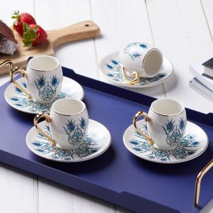 Iznik 6 Person Coffee Cup Set - 6x8 - Colorful coffee cups, Porcelan coffee cups