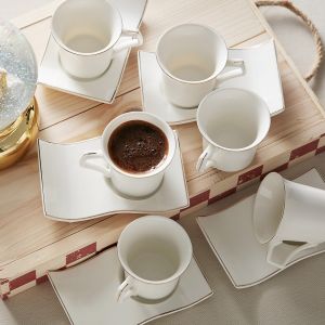 Laura 6 Person Coffee Cup Set - 6x8 - White coffee cups, Porcelan coffee cups