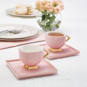 2 Person Coffee Cup Set - 6x8 - Pink coffee cups, Porcelan coffee cups
