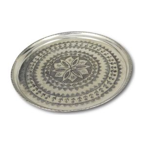 Copper Embroidered Tinned Tray - 35x35 - Silver Trays