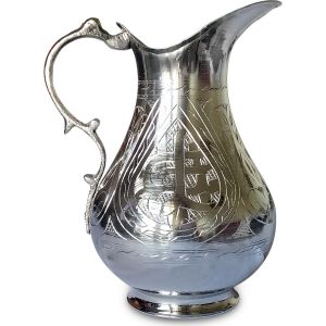 Handmade Chisel Engraved Nickel covered Copper Jug 1900 ml - 17x14 - Silver Pitchers