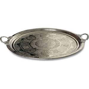 Hand Engraved Nickel Plated Thick Copper Tray - 38x38 - Silver Trays