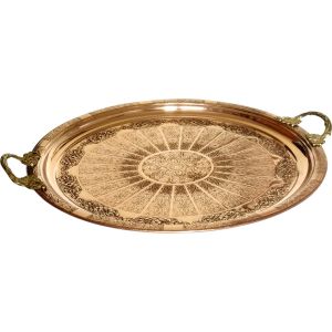 Hand Embroidered Authentic Patterned Thick Copper Tray - 38x38 - Copper Trays