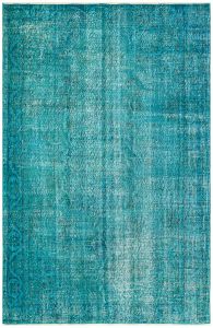 Turkish Rug - Unique Anatolian Hand Knotted Vintage Look Rug - 244x156 - Blue Living Room Rugs