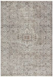 Turkish Rug - Authentic Hand Knotted Cappuccino Color Medallion Design Vintage Rug - 231x163 - Brown Living Room Rugs