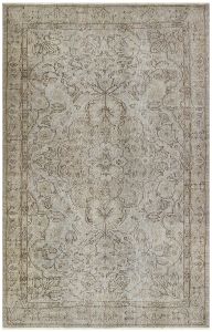Turkish Rug - Anatolian Hand Knotted Floral Vintage - 253x164 - Grey Living Room Rugs