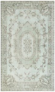 Turkish Rug - Anatolian Hand Knotted Teal Green Color Vintage Rug - 284x171 - Green Living Room Rugs