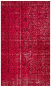 Turkish Rug - Authentic Hand Knotted Floral Design Vintage Rug - 242x141 - Red Living Room Rugs