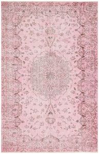 Turkish Rug - Anatolian Hand Knotted Medallion Design Vintage Rug - 267x165 - Pink Living Room Rugs