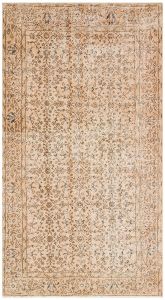 Turkish Rug - Anatolian Hand Knotted Cappuccino Color Vintage Rug - 246x139 - Brown Living Room Rugs, Wool Living Room Rugs | Loftry
